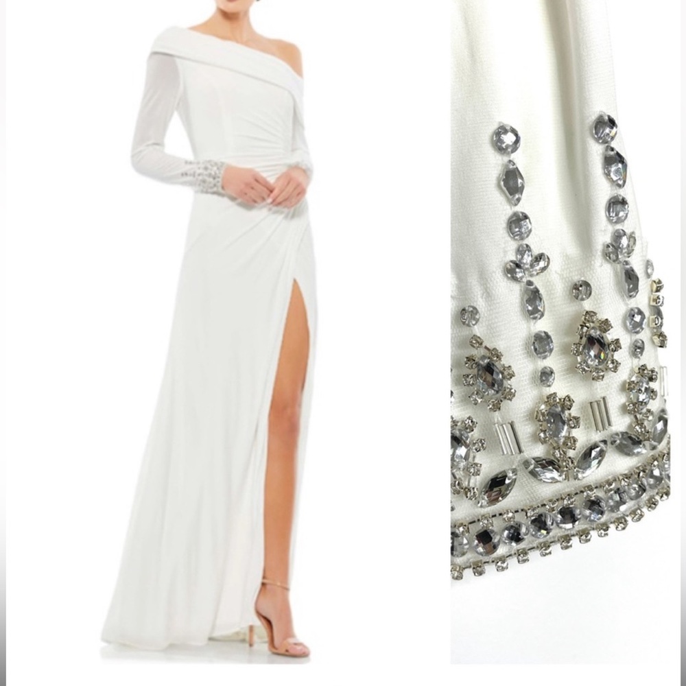 MAC DUGGAL White Asymmetric Jeweled Evening Gown NEW Size 16 Dress